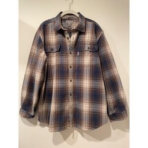 Men's‎ Carhartt Heavyweight Cotton Blue Brown Plaid LS Button Up Size XL